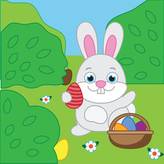 Rabbit holding Eggs. Easter bunny in the garden