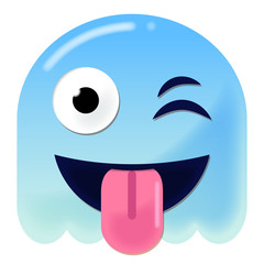 Rausstreckende Zunge Emoticon - 3D - blauer Geist