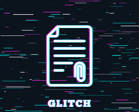 Glitch effect. CV attachment line icon. Document file symbol. Background with colored lines. Vector