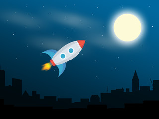 Fototapeta na wymiar rocket flies to the moon illustration