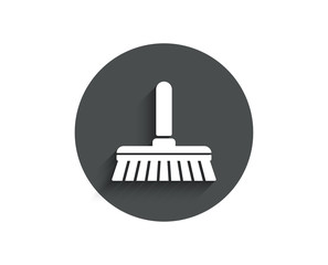 Cleaning mop simple icon. Sweep or Wash a floor symbol. Washing Housekeeping equipment sign. Circle flat button with shadow. Vector