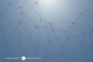 Geometric abstract background with connected line and dots. Structure molecule and communication. Scientific concept for your design. Medical, technology, science background. Vector illustration.