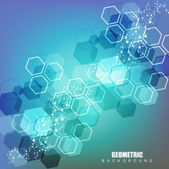 Obraz na płótnie Canvas Geometric abstract background with connected line and dots. Structure molecule and communication. Scientific concept for your design. Medical, technology, science background. Vector illustration.