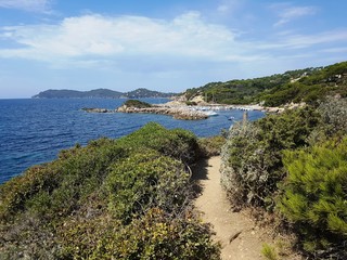 Nature path along mediterranean coast in french blue riviera