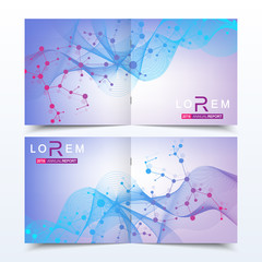 Fototapeta premium Scientific templates square brochure, magazine, leaflet , flyer, cover, booklet, annual report. Scientific concept for medical, technology, chemistry. Structure molecule and communication. Dna, atom.