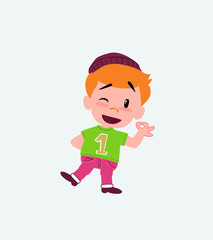 Hipster boy doing the OK sign with his hand.