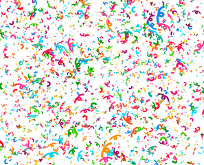 Carnaval or Festival Confetti. Colorful confetti pieces. Celebration party or Holiday background. Flying colorful glitter particles. Decoration pattern. Vector