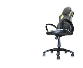 Modern office chair from black leather. Isolated