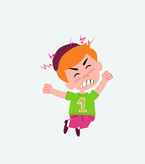 Hipster boy jumps angry.