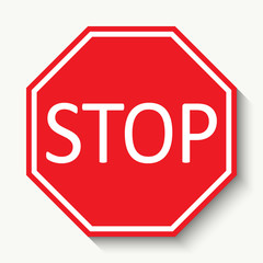     Stop sign. Vector illustration. Red symbol with shadow on a white background.
