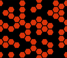     Hexagonal cells. Abstract geometric background. Seamless vector background. Orange and black color. Similar to the molecular structure.