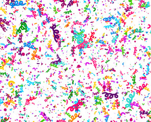 Carnaval or Festival Confetti. Colorful confetti pieces. Celebration party or Holiday background. Flying colorful glitter particles. Decoration pattern. Vector