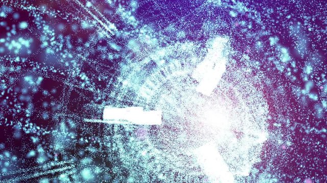 Science Abstract Background - Computer generated motion graphic of futuristic technology abstract with glitter light dots, space light and power generator on blur background. Shallow depth of field.