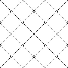 Geometric repeating vector ornament with diagonal dots. Seamless abstract modern pattern for wallpapers and backgrounds. Stripes from diagonal dotted lines with stars at intersection.