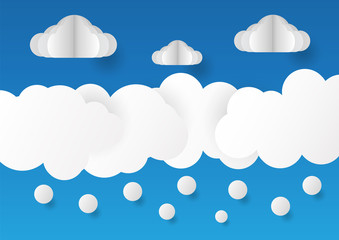 Clouds isolated on blue background in paper cut style.