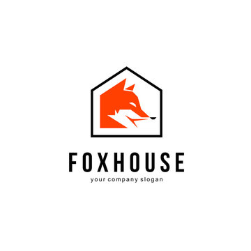 Fox in the house vector logo design template