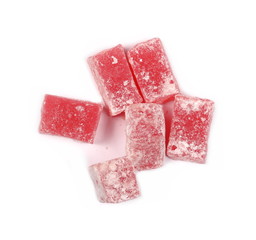 Turkish delight isolated on white background, top view