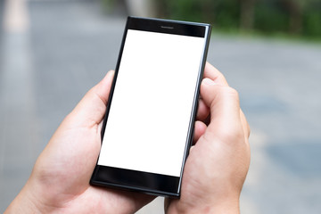 man using smart phone with blank mobile can be add your texts or others with blur background