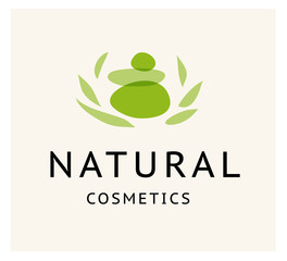 Vector transparent beauty, eco cosmetics and healthy treatment stone and floral symbols in green colors isolated on white background. Good for cosmetic, skin products and health care fashion insignia.