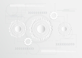 Vector abstract design, white gear wheel on white background. Technology template with grey color scene for cover and web banner.