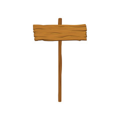 Old banner with wood texture. Signpost with place for message. Old wooden board. Organic material. Detailed cartoon element for mobile game. Colored vector icon