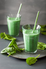 green spinach smoothie with spirulina, chia seed, lime, apple