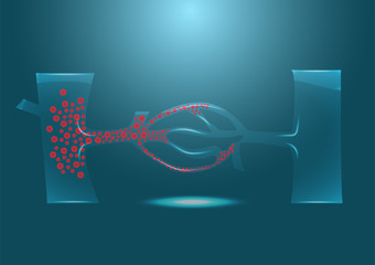 Red blood cell in transparent tube. Science for education.