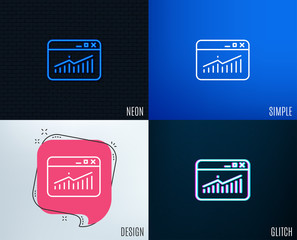 Glitch, Neon effect. Website Traffic line icon. Report chart or Sales growth sign. Analysis and Statistics data symbol. Trendy flat geometric designs. Vector