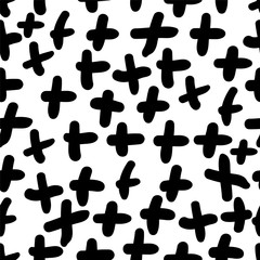 Hand drawn seamless repeating pattern with abstract shapes brush strokes in black and white