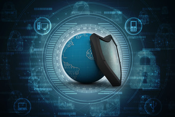 3d illustration Security concept - shield on digital code background