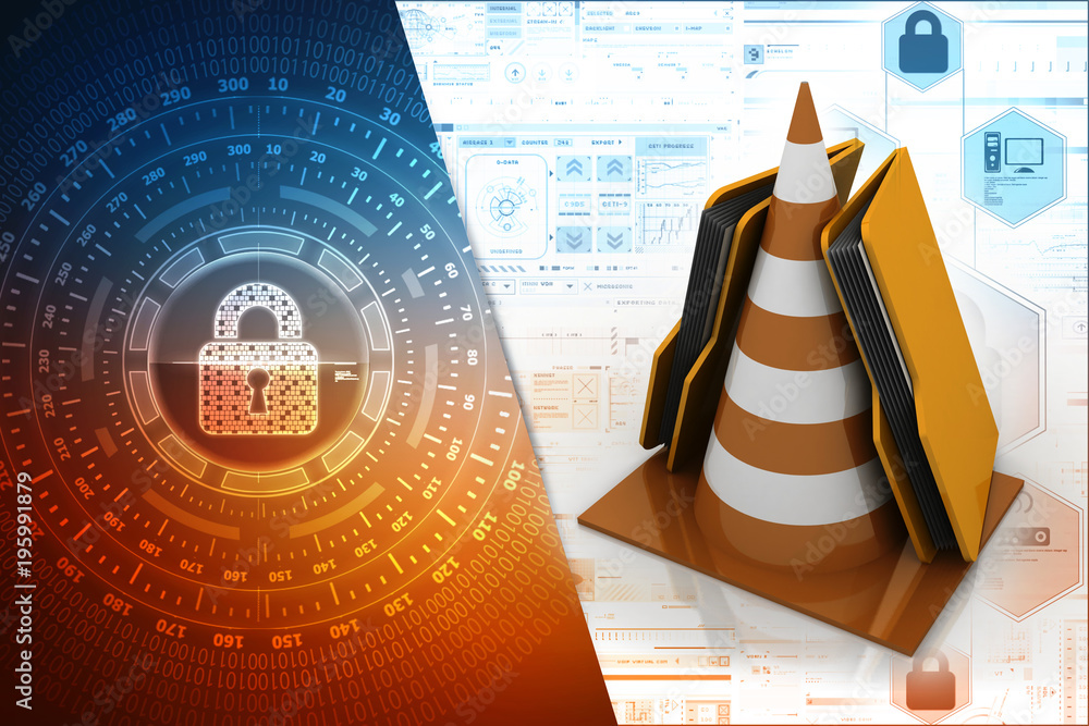 Poster 3d rendering folder icon with traffic cones