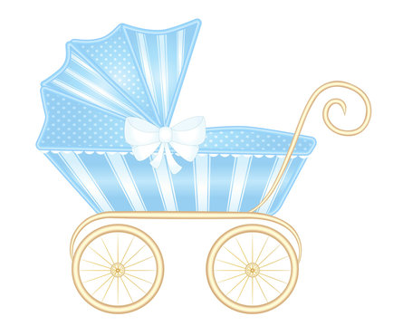 Vintage Pram Stroller For Baby Boy Vector