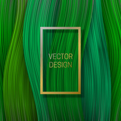 Volumetric golden rectangular frame on shades of green background. Trendy packaging design or cover template.