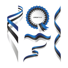 Set of abstract wavy flag of the estonia with ribbon style