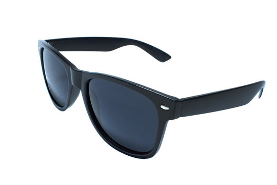 Sunglasses Black, Dark Blue Glass On A White Background