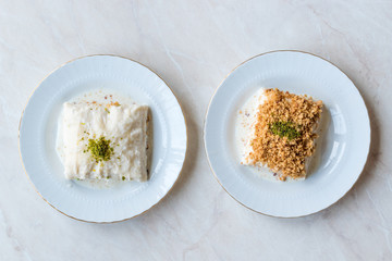Turkish Milk Dessert Sutlava made with Gullac and Dairy Baklava Dough