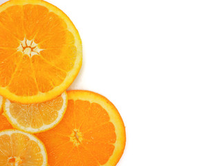 Fresh orange and lemon slice on white background.