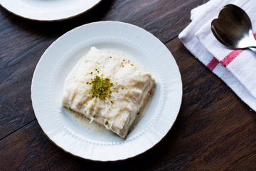 Turkish Milk Dessert Sutlava made with Gullac and Dairy Baklava Dough