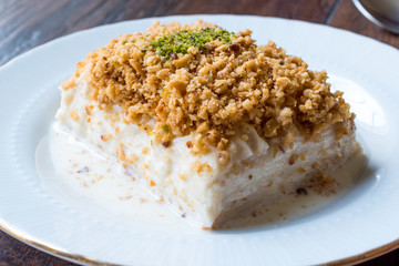 Turkish Milk Dessert Sutlava made with Gullac and Dairy Baklava Dough