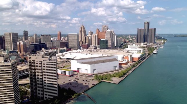 Aerial view of Downtown Detroit and the Detroit River