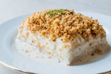 Turkish Milk Dessert Sutlava made with Gullac and Dairy Baklava Dough