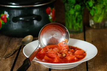 Borsch - the first dish of vegetables and meat (tomato soup)