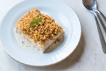 Turkish Milk Dessert Sutlava made with Gullac and Dairy Baklava Dough