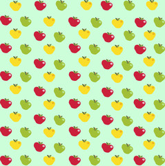 abstract pattern with cartoon apples on  light blue background.