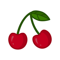 Cherry icon. Cherry twig with leaves. Vector