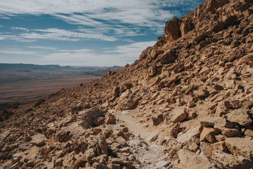 Desert rocky hill landscape in Israel. Summer travelling background.