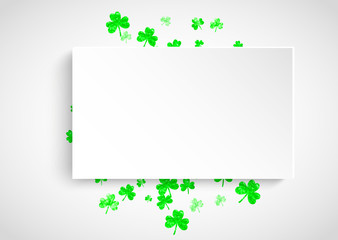 Shamrock paper frame for Saint patricks day. Lucky trefoil confetti. Glitter frame of clover leaves. Template for flyer, special business offer, promo. Happy shamrock paper frame backdrop.