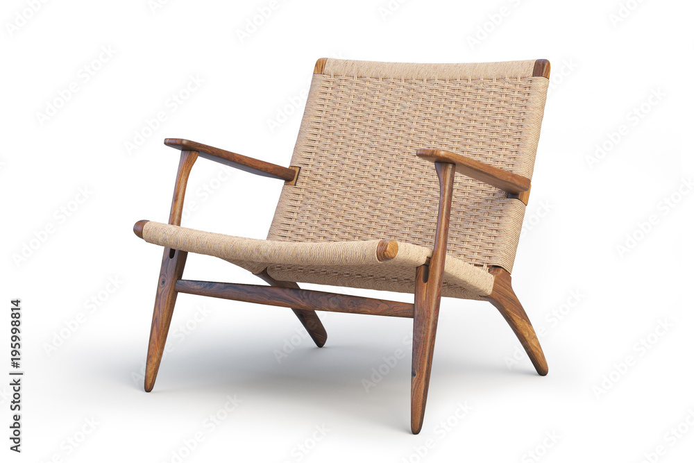 Wall mural Wooden armchair. Modern wicker armchair 3d render