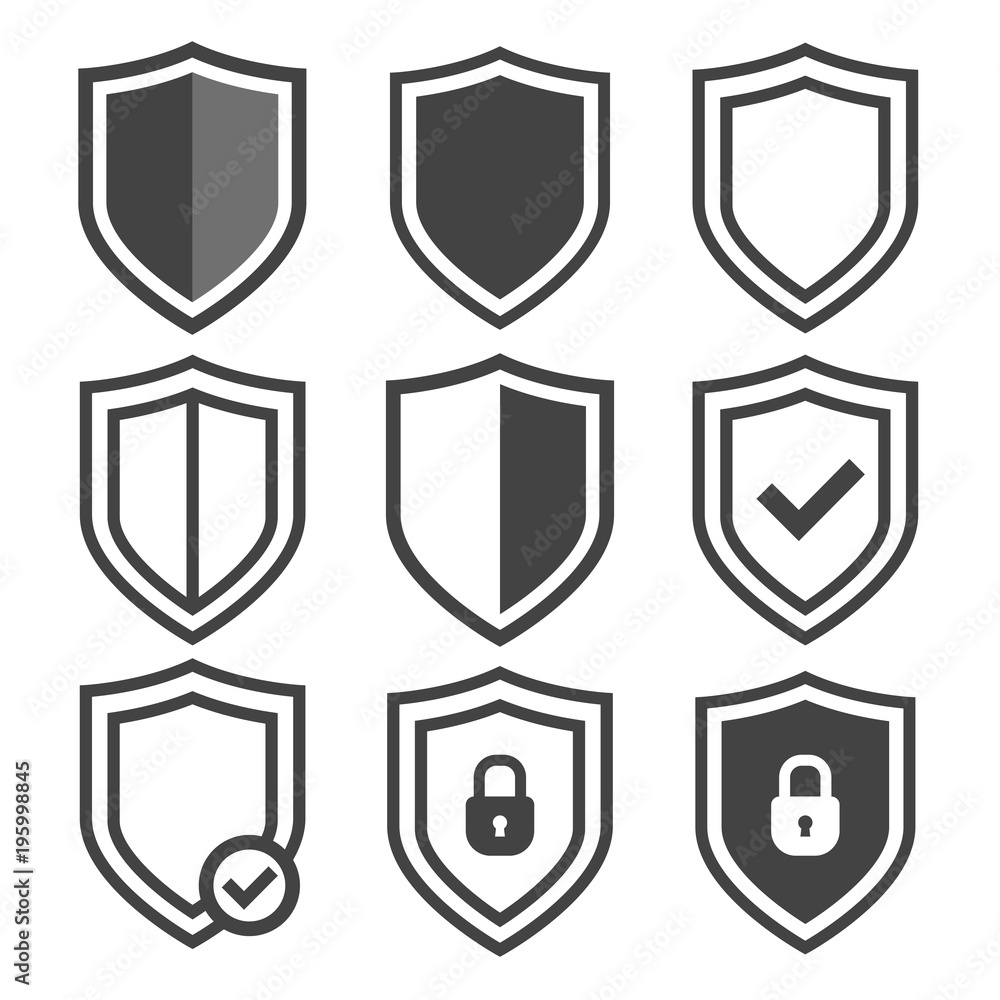 Wall mural vector shield icon set. security vector icons. protection logos. shield vector icon collection. сryp
