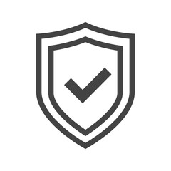 Vector shield icon, logotype with tick. Security emblem collection. Protection logo. Сryptocurrency protection sign. Reliability crypto wallet. Crypto currency security button. Transparent background.
